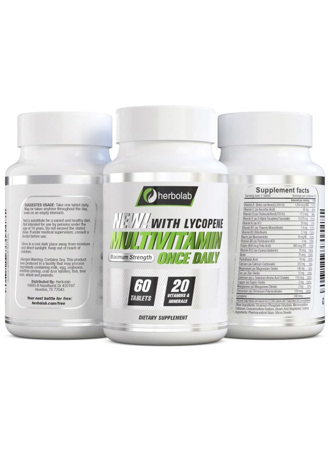 herbolab Multivitamin Once Daily, Max Strength Vitamins A, C, D, E, K, B1, B2, B6, B12, Niacin, Calcium, Magnesium, Zinc, Selenium, Copper, Manganese, Chromium with Lycopene, 60 Count 2 Mo Supply  - Image 4