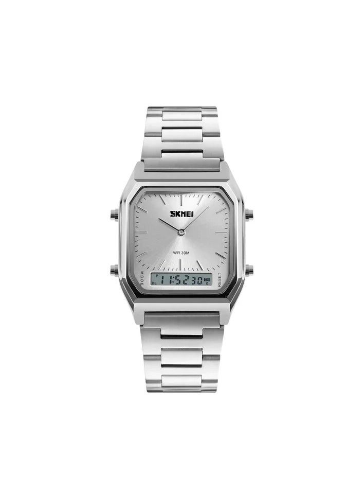 SKMEI - SKMEI 1220 Stainless Steel Silver Wrist Watches Square Face Classic Analog Digital Watch - Image 1