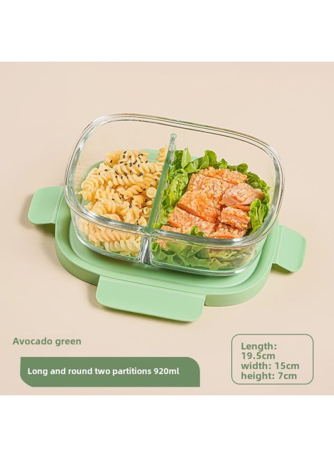 Generic - High Borosilicate Glass Fresh-keeping Bowl With Lid Microwave Oven Partition Household Bento Box Family Glass Bowl Heating Lunch Box-Specifications:Long Circle Separated By 920ml-Color:Yellow - Image 1