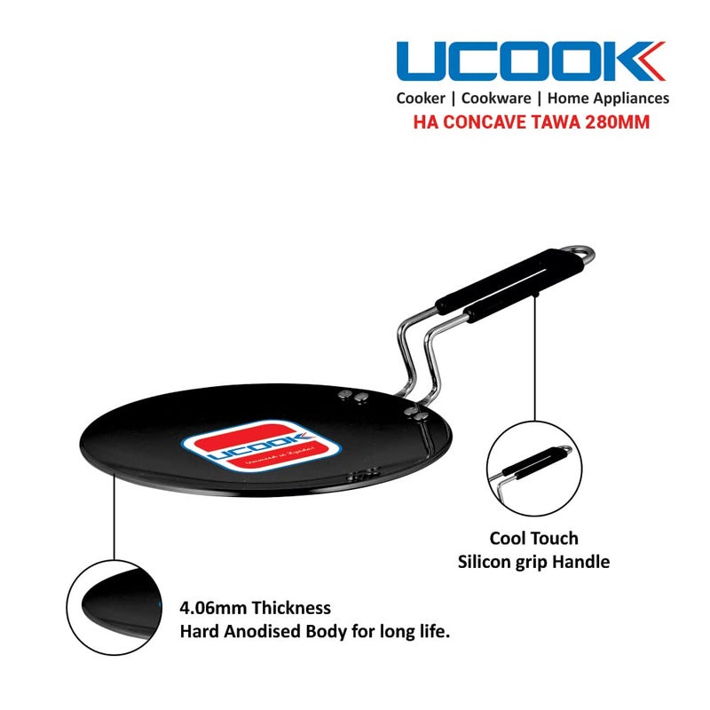 UCOOK Hard Anodised Concave Tawa 280mm Black - Image 3