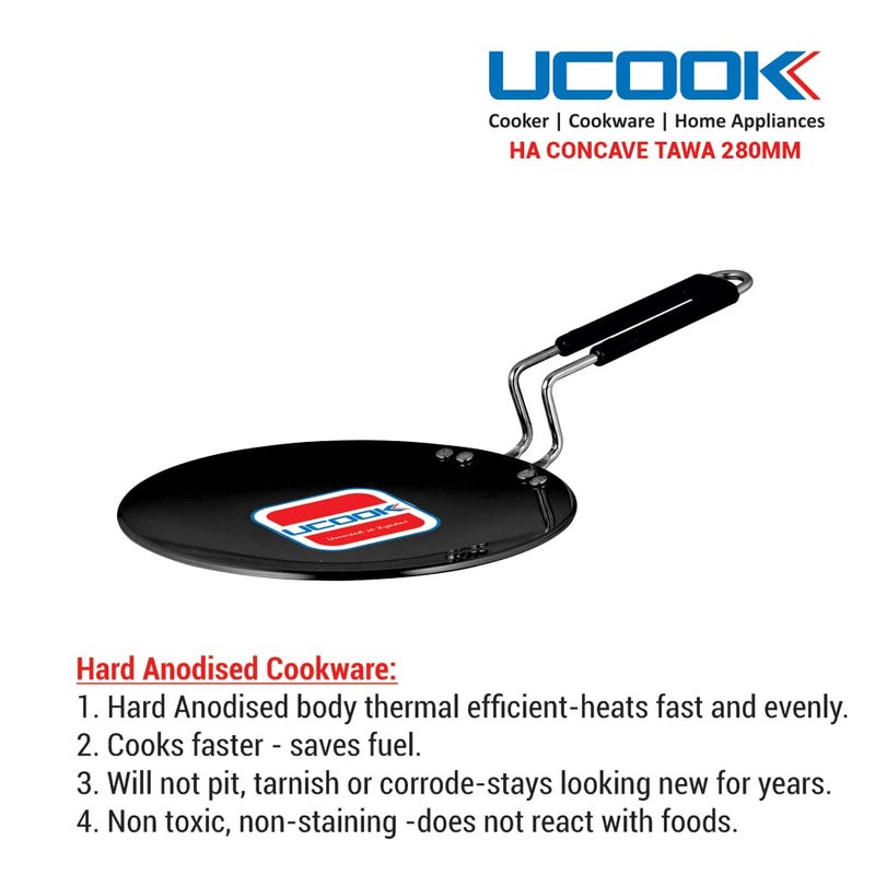UCOOK Hard Anodised Concave Tawa 280mm Black - Image 4