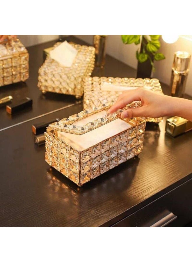 طقم فاخر مكون من علبة مناديل وحامل فرش ذهبي لامع - ديكور منزلي جميل وانيق - Image 4