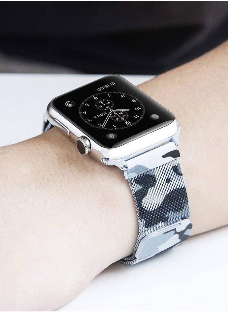 Generic - Apple Watch Milanese Loop Stainless Steel Mesh Band 38mm 40mm 41mm iWatch Series 7/6/SE/5/4/3/2/1 Magnetic Replacement Strap Grey Camouflage - Image 1