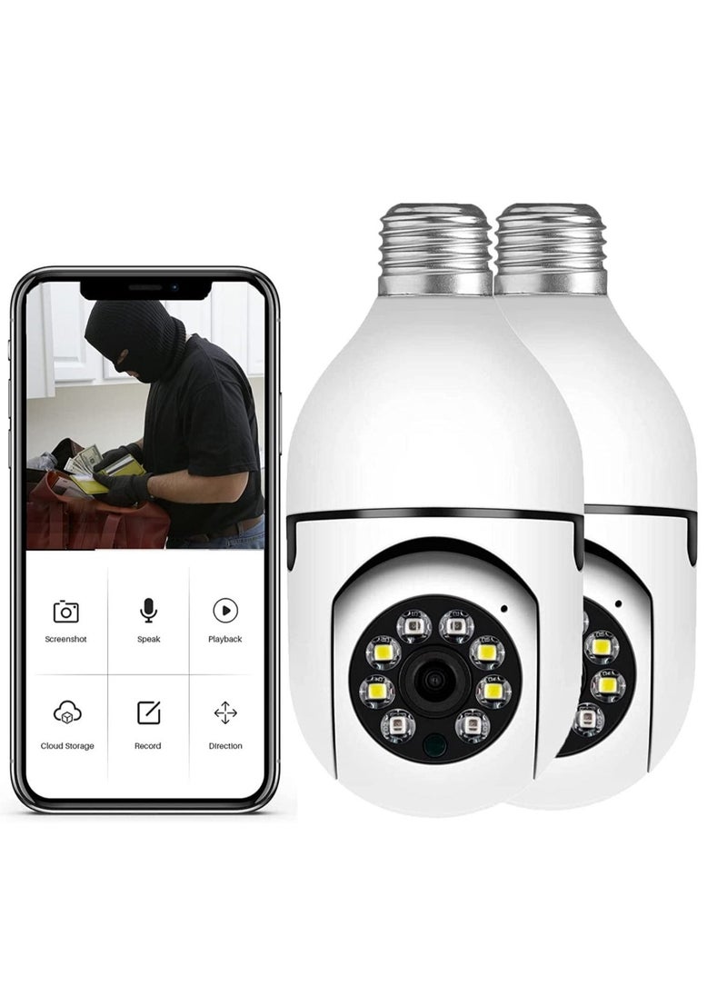 2Pcs Light Bulb Security Camera 2.4GHz & 5G WiFi Outdoor, 1080P E27 Light Socket Security Camera, Indoor 360° Home Security Cameras, Full Color Day and Night, Smart Motion Detection - Image 1