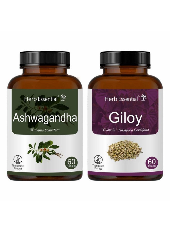 Herb Essential مجموعة المناعة الأساسية بالأعشاب | أقراص جيلوي 500 ملغ، أقراص أشواغاندا 500 ملغ - Image 1