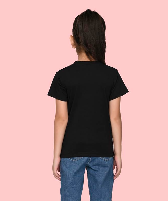 Nusyl Girls Half Sleeves Solid T-Shirt for Kids | Soft Cotton Blend | Comfortable Regular Fit | Casual 2-16 Years | Black - Image 2