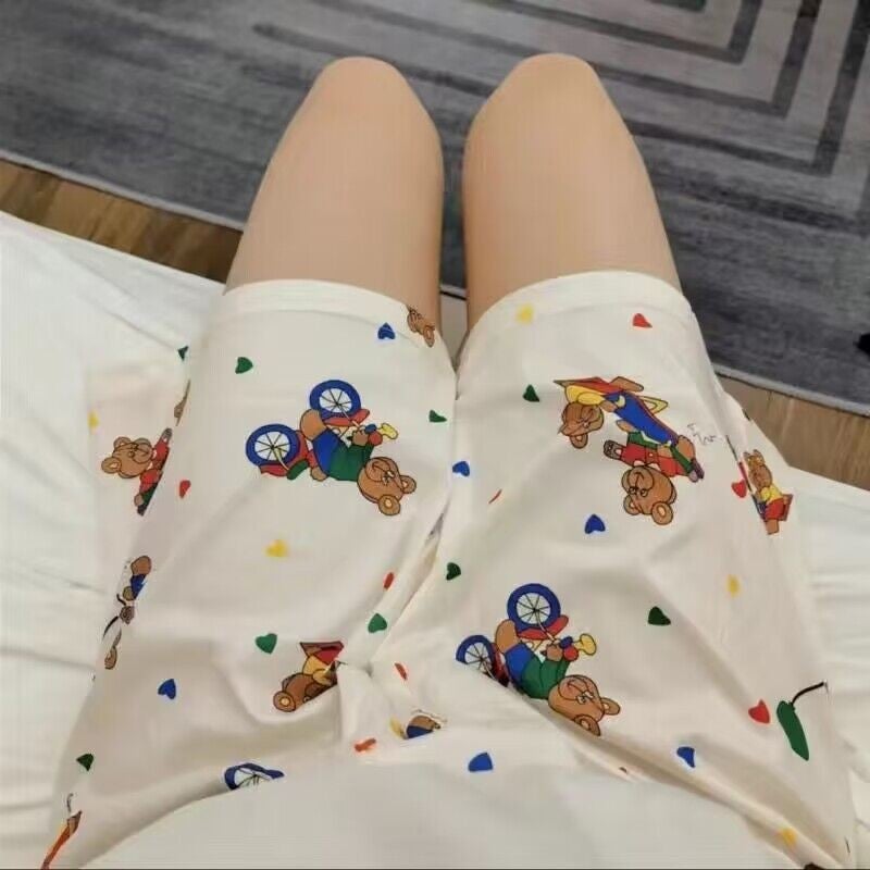 2024 Summer New Korean Plaid Sweet and Comfortable Breathable Home Walking Pajama Pants Fresh All-match Outer Wear Trousers Shorts-balloon bear 