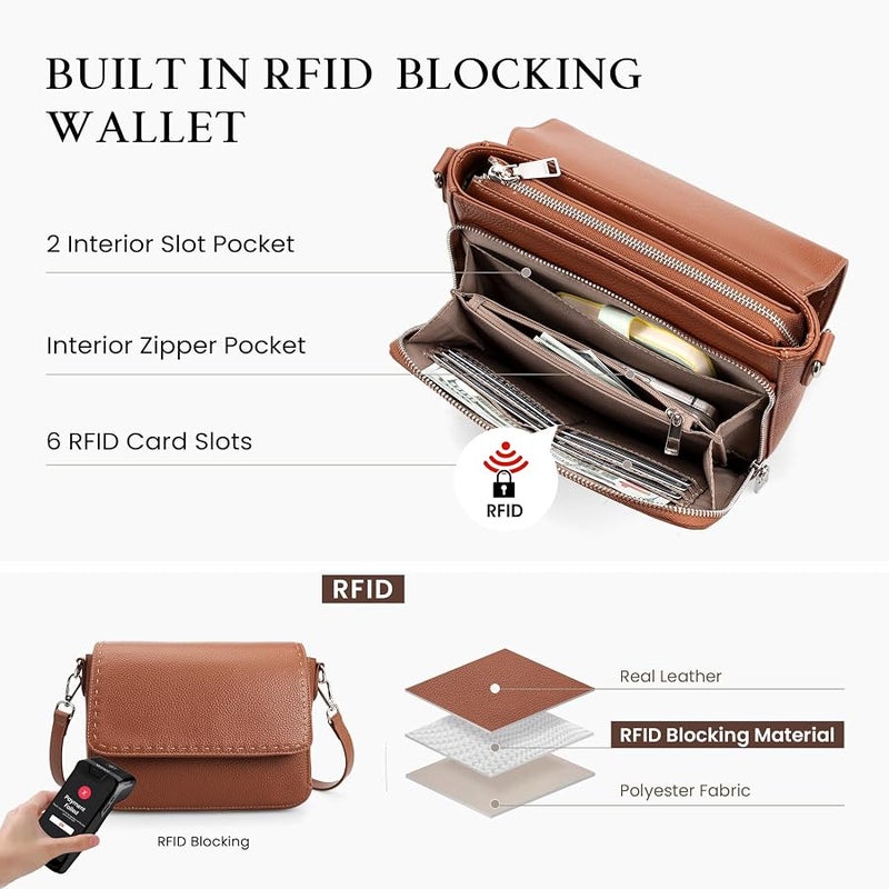 بيفن befen Genuine Leather Crossbody Bags for Women Medium Purse with Built in RFID Wallet Womens Soft Cross Body Purse - Image 3