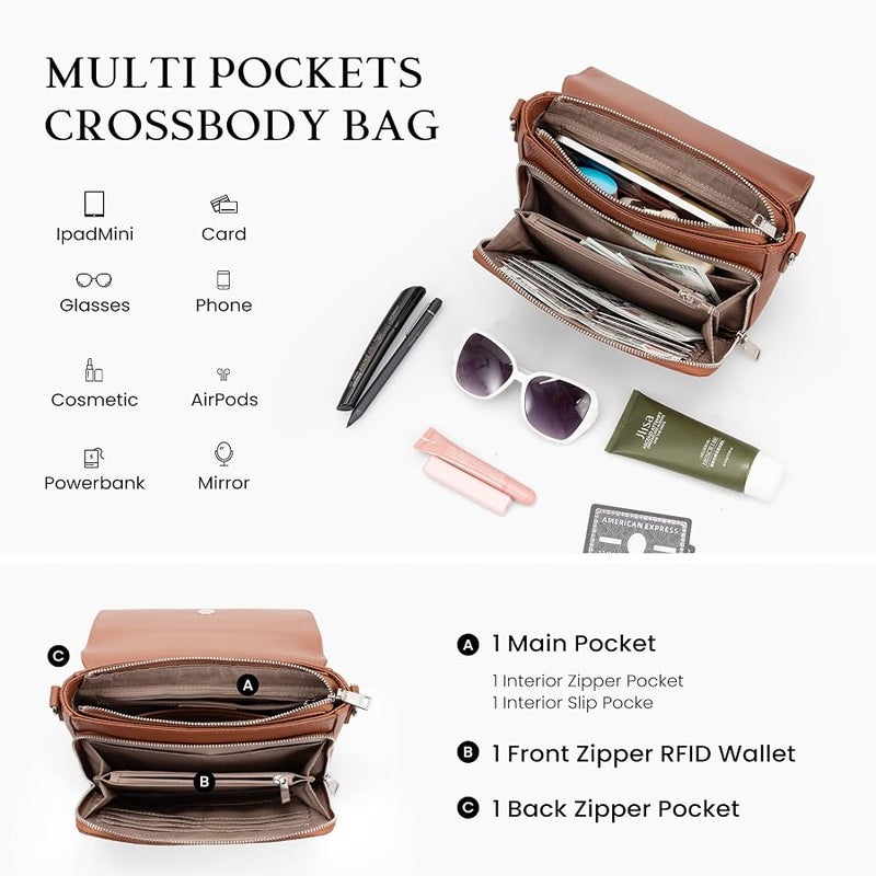 بيفن befen Genuine Leather Crossbody Bags for Women Medium Purse with Built in RFID Wallet Womens Soft Cross Body Purse - Image 4