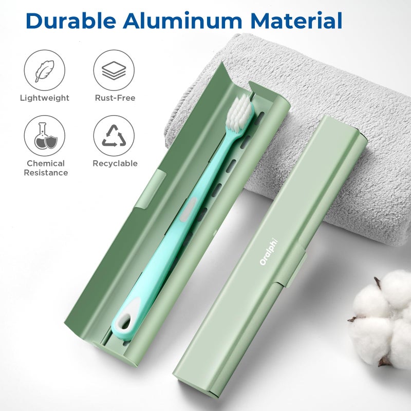 Oralphi Aluminum Toothbrush Travel Case, Portable Travel Toothbrush Holder, Durable Manual Toothbrush Box Container for Traveling, Bathroom, Camping, Business Trip-Green - Image 2