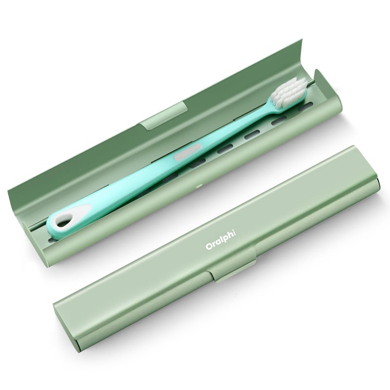 Oralphi Aluminum Toothbrush Travel Case, Portable Travel Toothbrush Holder, Durable Manual Toothbrush Box Container for Traveling, Bathroom, Camping, Business Trip-Green - Image 1