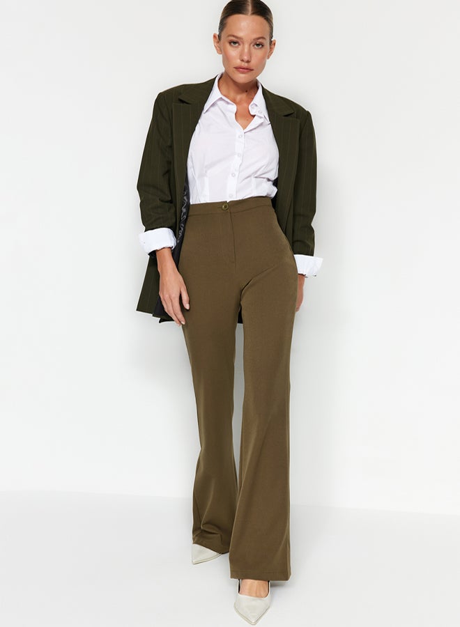 trendyol Khaki Spanish Leg Flare Woven Fabric Trousers - Image 3