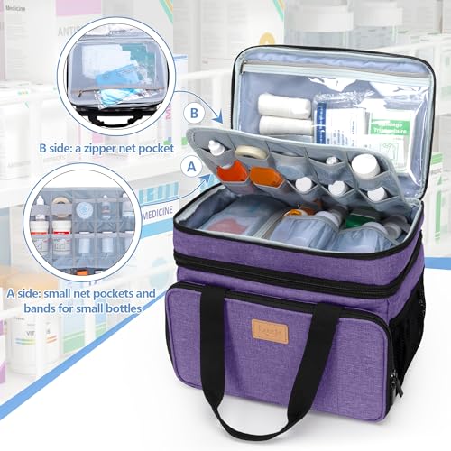LUXJA 2 Layers Medicine Bag with Detachable Divider, Pill Bottle Organizer Suitable for Home or Travel Use, Purple - Image 2