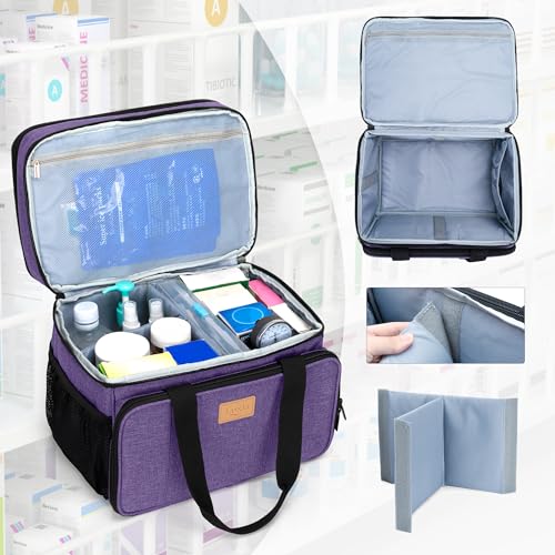 LUXJA 2 Layers Medicine Bag with Detachable Divider, Pill Bottle Organizer Suitable for Home or Travel Use, Purple - Image 3