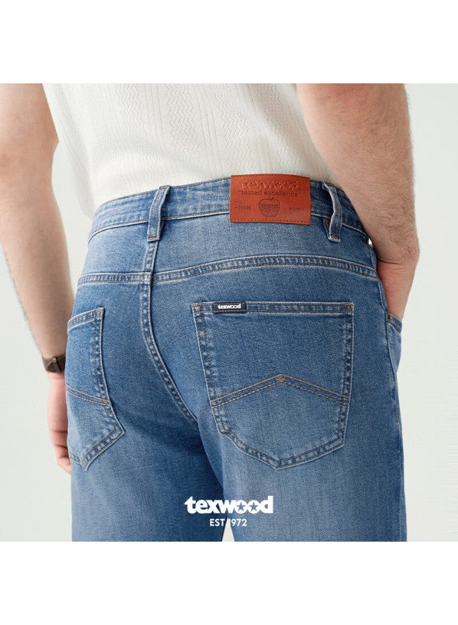 Texwood Apple Denim Jeans For Men, Summer Breathable Cool-feeling Straight-leg Business Casual Pants, Light Blue, Thin Style, Size 35 - Image 2