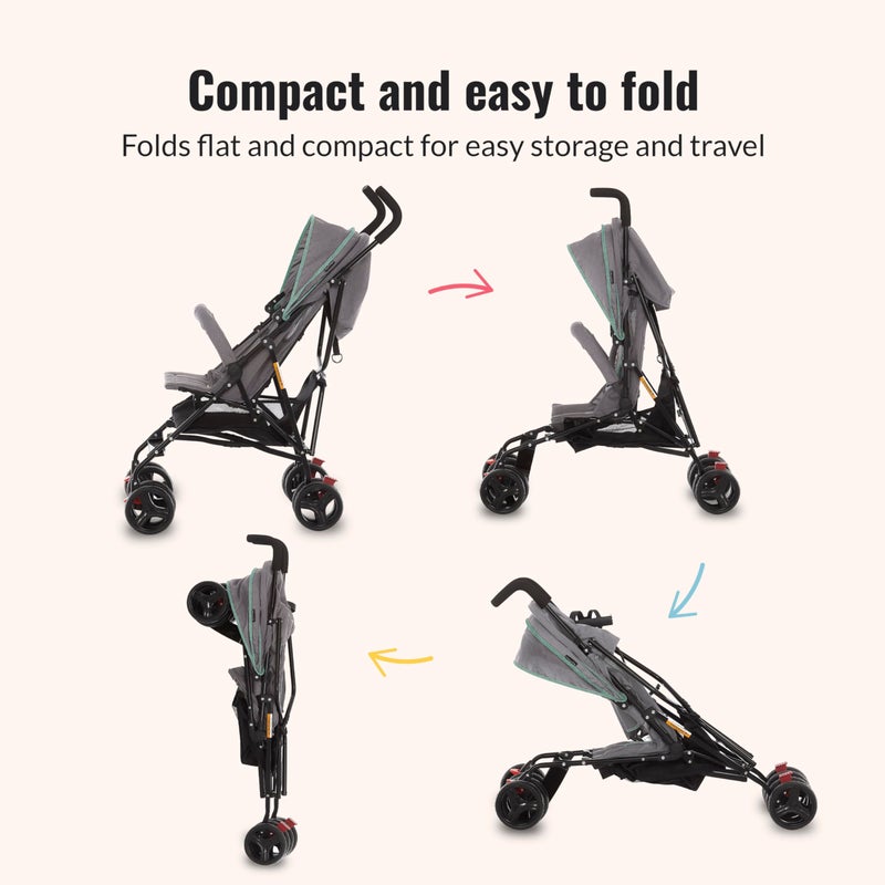 Dream On Me Vista Moonwalk Baby Stroller in Mint, Lightweight Infant Stroller with Compact Fold, Multi-Position Recline Umbrella Stroller with Canopy, Extra Large Storage and Cup Holder - Image 5