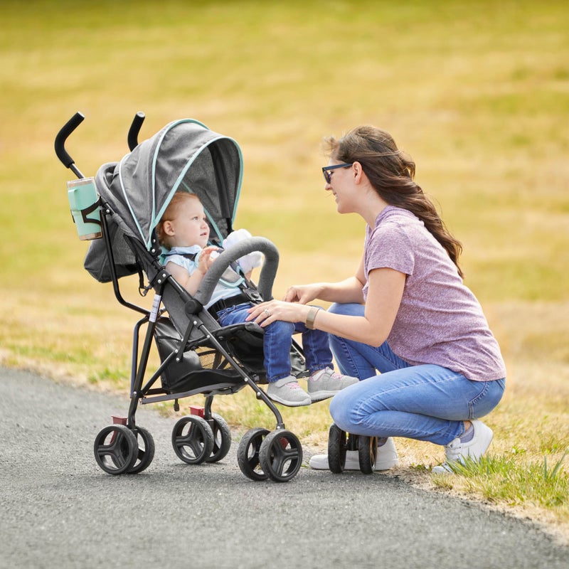 Dream On Me Vista Moonwalk Baby Stroller in Mint, Lightweight Infant Stroller with Compact Fold, Multi-Position Recline Umbrella Stroller with Canopy, Extra Large Storage and Cup Holder - Image 2
