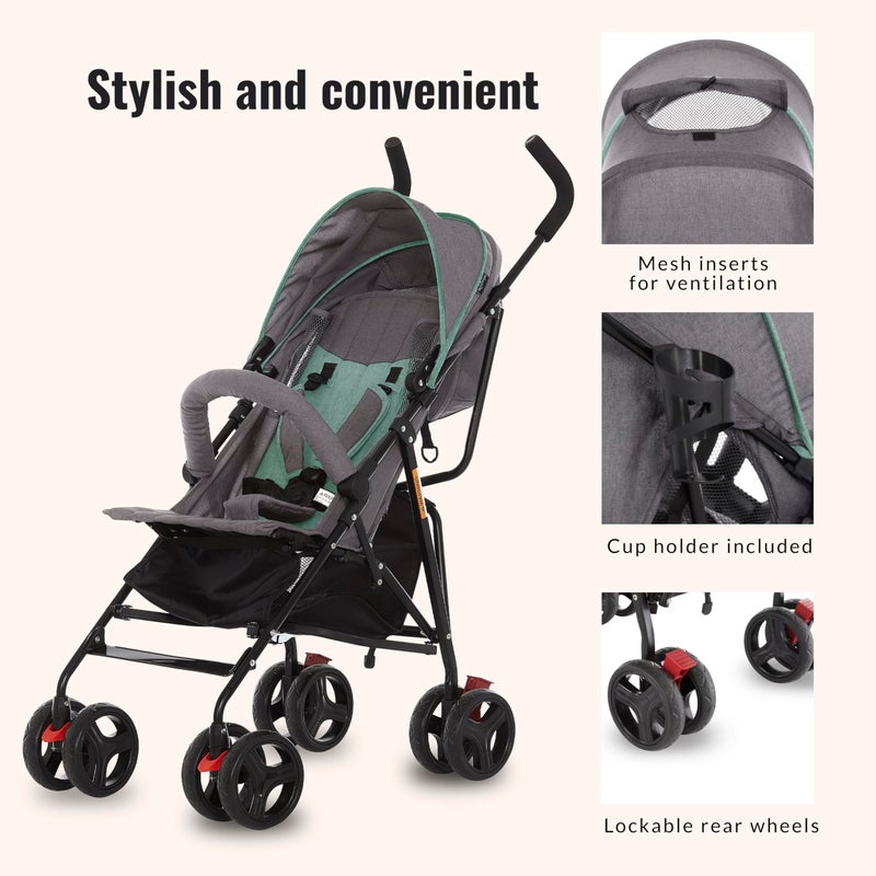 Dream On Me Vista Moonwalk Baby Stroller in Mint, Lightweight Infant Stroller with Compact Fold, Multi-Position Recline Umbrella Stroller with Canopy, Extra Large Storage and Cup Holder - Image 4