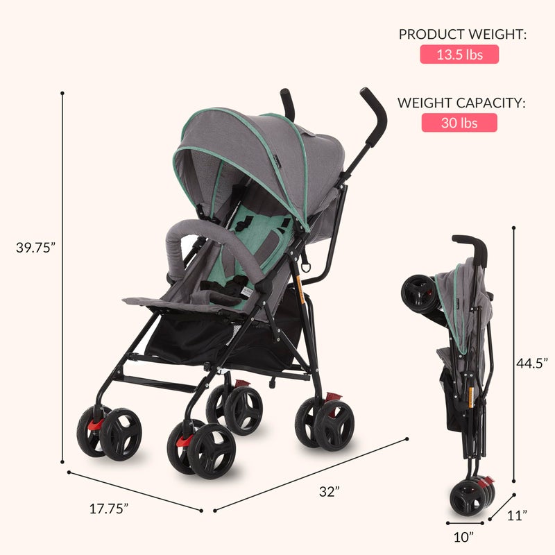 Dream On Me Vista Moonwalk Baby Stroller in Mint, Lightweight Infant Stroller with Compact Fold, Multi-Position Recline Umbrella Stroller with Canopy, Extra Large Storage and Cup Holder - Image 3
