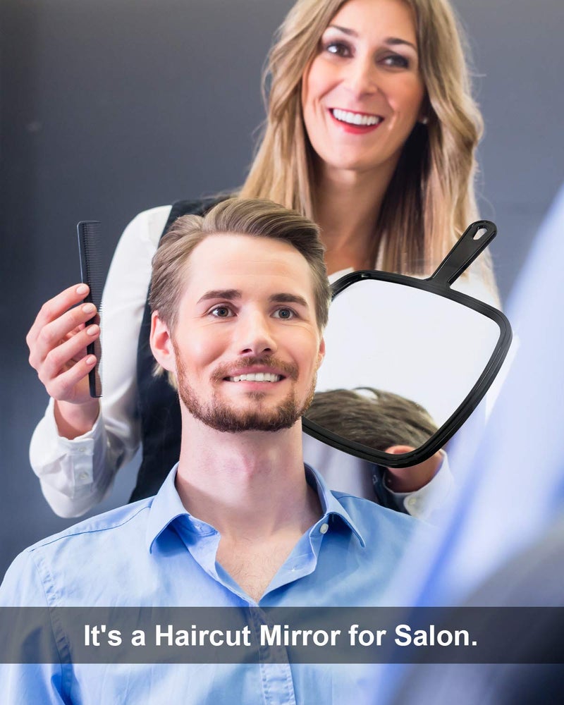 Protecle Extra Large Hand Mirror  Salon Barber Hairdressing Handheld Mirror With Handle (Square Black 9"" X 12.4"") - Image 5