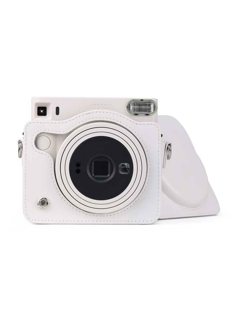 SYOSI Square SQ1 Case Protective Case for Fujifilm Instax Square SQ1 Instant Camera PU Leather Cover with Adjustable Shoulder Strap, White - Image 1