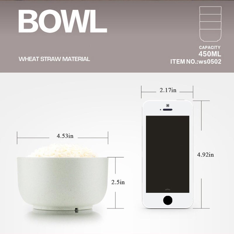 UPSTYLE Healthy Wheat Straw Plastic Noodle Soup Bowl Rice Fruit Bowl for Children Support Microwave 4 pack size 45 inch - Image 2