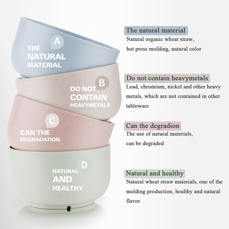 UPSTYLE Healthy Wheat Straw Plastic Noodle Soup Bowl Rice Fruit Bowl for Children Support Microwave 4 pack size 45 inch - Image 3