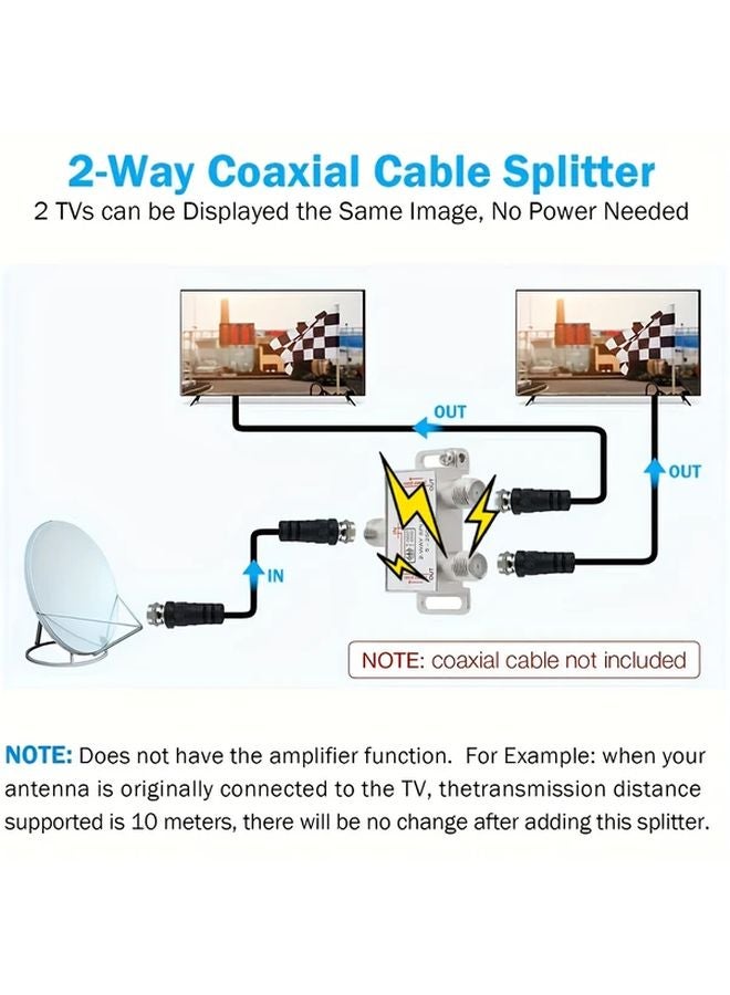 Silvery 5 2500MHz 2 Way Coaxial Cable Splitter for TV Antenna Satellite RG6 RG59 - Image 4