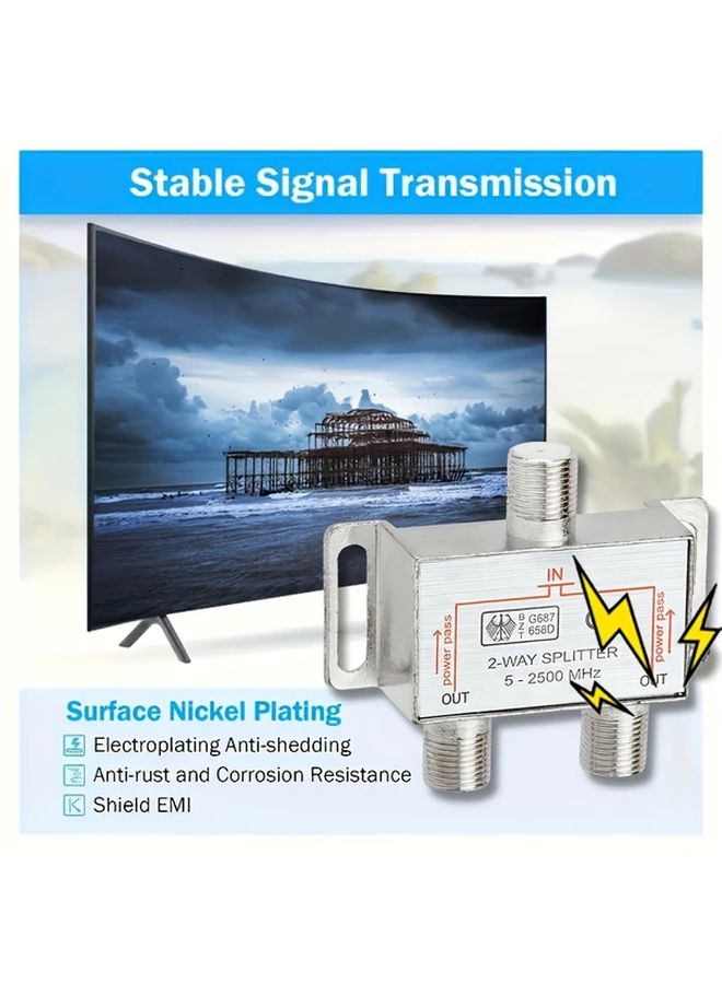 Silvery 5 2500MHz 2 Way Coaxial Cable Splitter for TV Antenna Satellite RG6 RG59 - Image 5