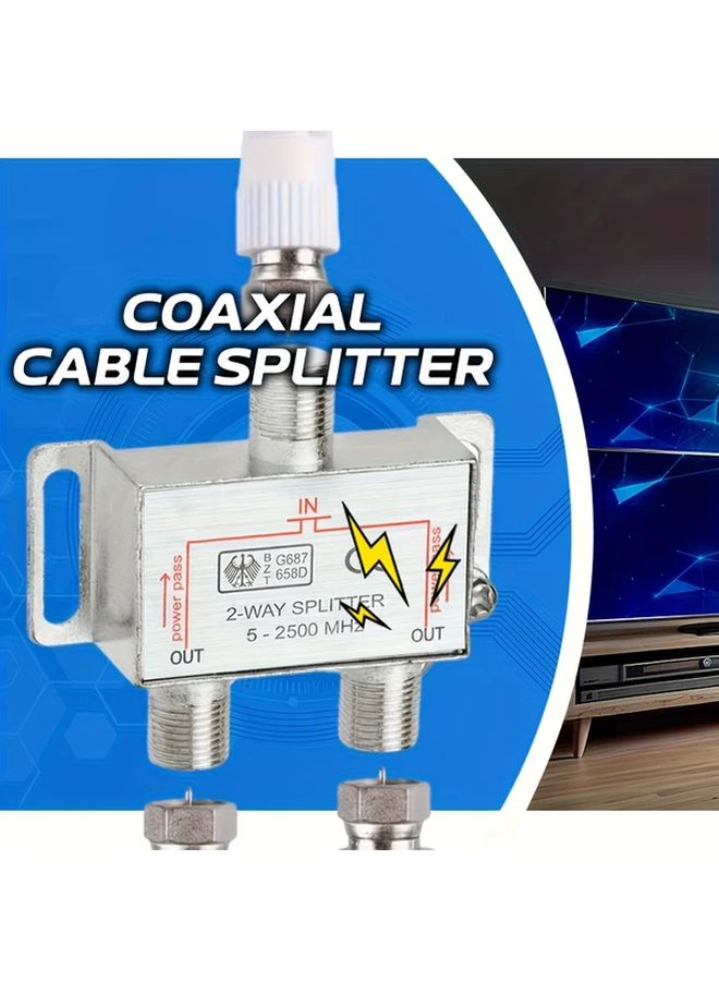 Silvery 5 2500MHz 2 Way Coaxial Cable Splitter for TV Antenna Satellite RG6 RG59 - Image 2