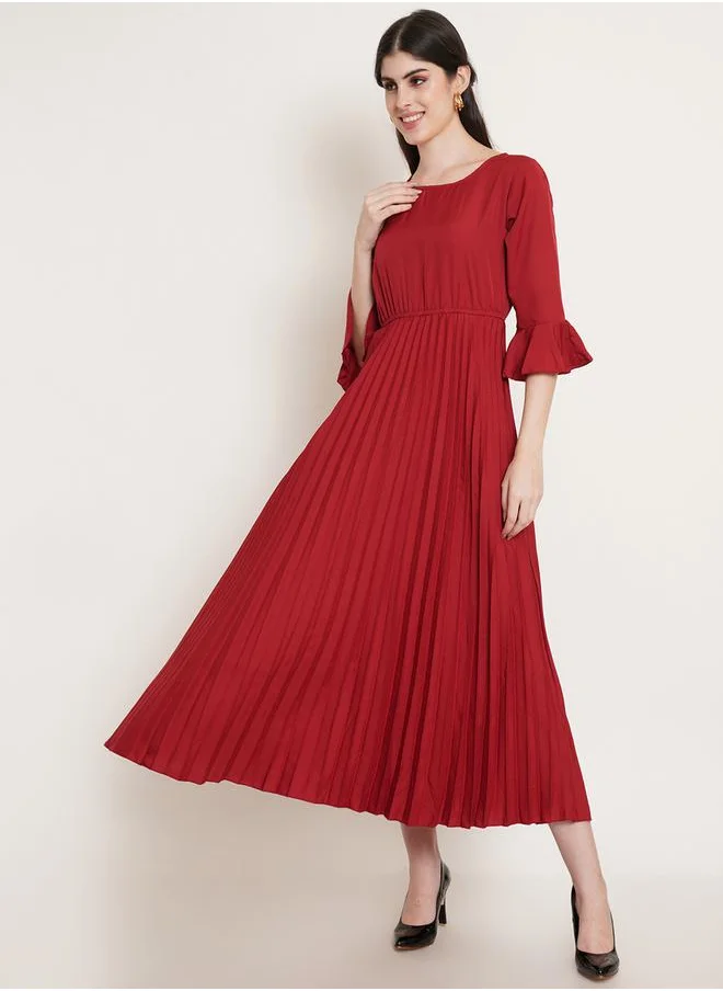 يو اّند اف Pleated A-Line Midi Dress with Bell Sleeves by Styli