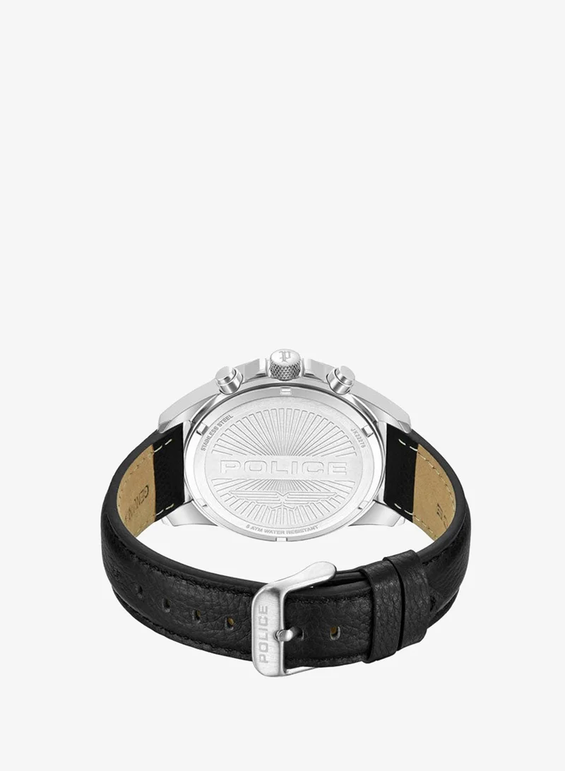 Police Black Men's Malawi Men's 45mm Multifunction Watch with Satin Black Dial, Stainless Steel Case & Black Leather Strap for Men | Best Price UAE