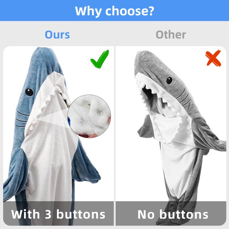 Fu Store Shark Blanket Soft Cozy Blanket Hoodie Onesie Sleeping Bag Cute Cosplay Wearable Funny Costume for Adult Kid (M) - Image 2