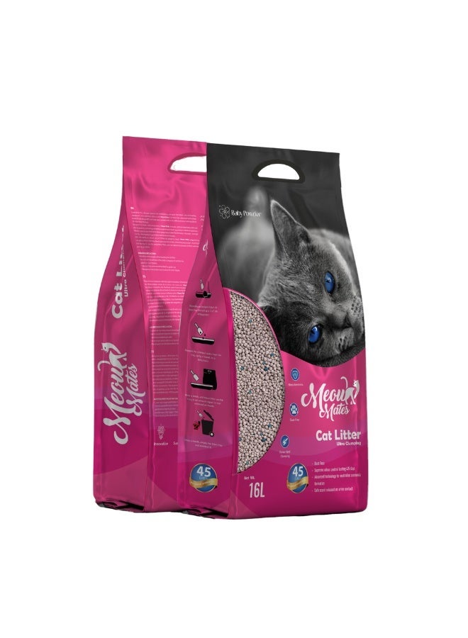 Meow Mates Bentonite Cat Litter – Baby Powder Scent, 16L  | Strong Clumping & Odor Control