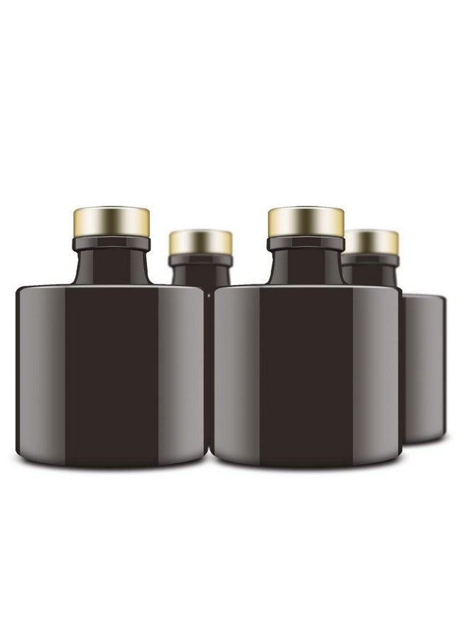Feel Fragrance Feel Fragrance Black Glass Diffuser Bottles Round Diffuser Jars with Gold Caps Set of 4 - 2.95 inches High, 100ml 3.4ounce. Fragrance Accessories Use for DIY Replacement Reed Diffuser Sets.  - Image 1