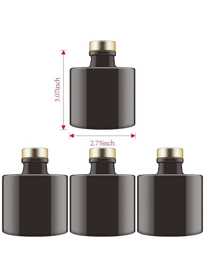 Feel Fragrance Feel Fragrance Black Glass Diffuser Bottles Round Diffuser Jars with Gold Caps Set of 4 - 2.95 inches High, 100ml 3.4ounce. Fragrance Accessories Use for DIY Replacement Reed Diffuser Sets.  - Image 2