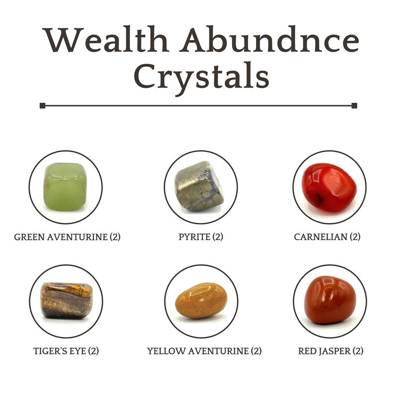 Plus Value Abundance Bag Handpicked Healing Crystals to Attract Wealth Prosperity Money Magnet Finance Vastu Feng Shui Reiki Pyrite Green Aventurine Tiger Eye Yellow Aventurine Red Jasper Carnelian - Image 4
