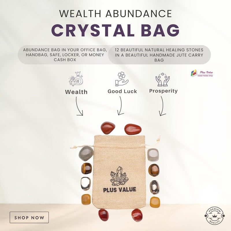 Plus Value Abundance Bag Handpicked Healing Crystals to Attract Wealth Prosperity Money Magnet Finance Vastu Feng Shui Reiki Pyrite Green Aventurine Tiger Eye Yellow Aventurine Red Jasper Carnelian - Image 5