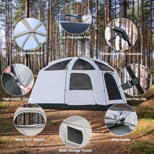 Castle Unicorn 4-6 Person Camping Tent, Large Family Cabin Tents with Porch & Rainfly, Double Layer Waterproof Glamping Tent with 2 Rooms 2 Doors, Portable Big Tents for Outdoor Camping Hiking Party - Image 5