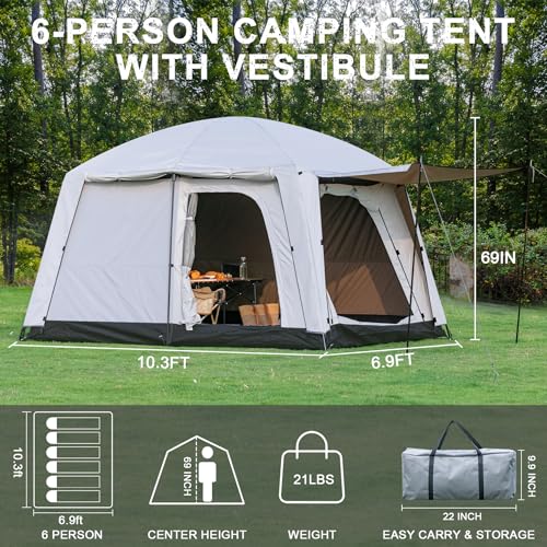 Castle Unicorn 4-6 Person Camping Tent, Large Family Cabin Tents with Porch & Rainfly, Double Layer Waterproof Glamping Tent with 2 Rooms 2 Doors, Portable Big Tents for Outdoor Camping Hiking Party - Image 2