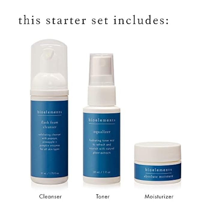 Bioelements 3-Step Mini Starter Set: Combination Skin - Includes Flash Foam Cleanser, Equalizer Toner & Absolute Moisture Moisturizer - Vegan, Gluten Free - Never Tested on Animals - Image 3