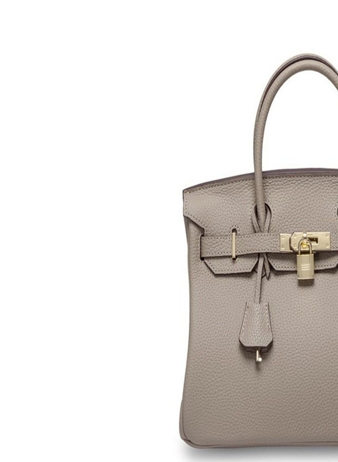 Loquat Gold Buckle Leather Handbag Grey  - Image 2