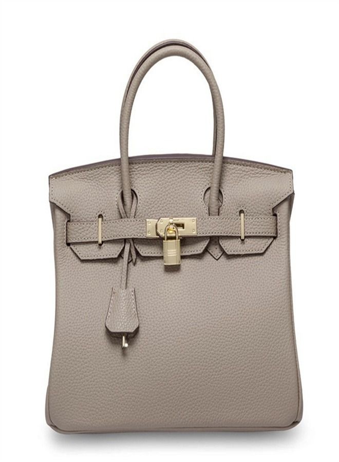 Loquat Gold Buckle Leather Handbag Grey  - Image 1