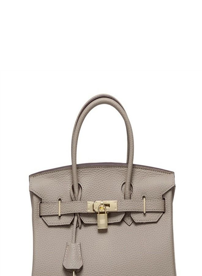 Loquat Gold Buckle Leather Handbag Grey  - Image 3