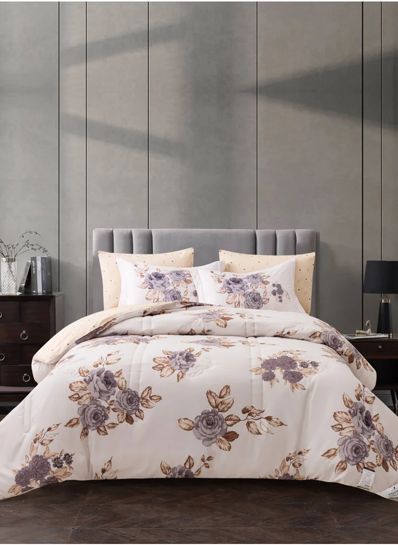 Donetella Printed Comforter Set 4-Pcs Single Size All Season Decorated Reversible Single Bed Comforter Set Fits (140 X 200 Cm)With Super-Soft Down Alterntaive Filing,Soft Peach