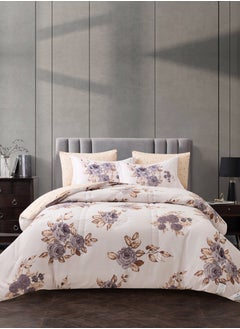 Donetella Printed Comforter Set 4-Pcs Single Size All Season Decorated Reversible Single Bed Comforter Set Fits (140 X 200 Cm)With Super-Soft Down Alterntaive Filing,Soft Peach  - Image 1