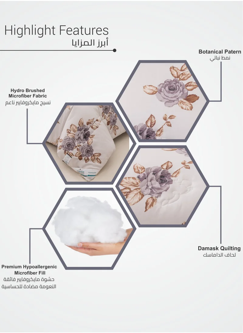 Donetella Printed Comforter Set 4-Pcs Single Size All Season Decorated Reversible Single Bed Comforter Set Fits (140 X 200 Cm)With Super-Soft Down Alterntaive Filing,Soft Peach