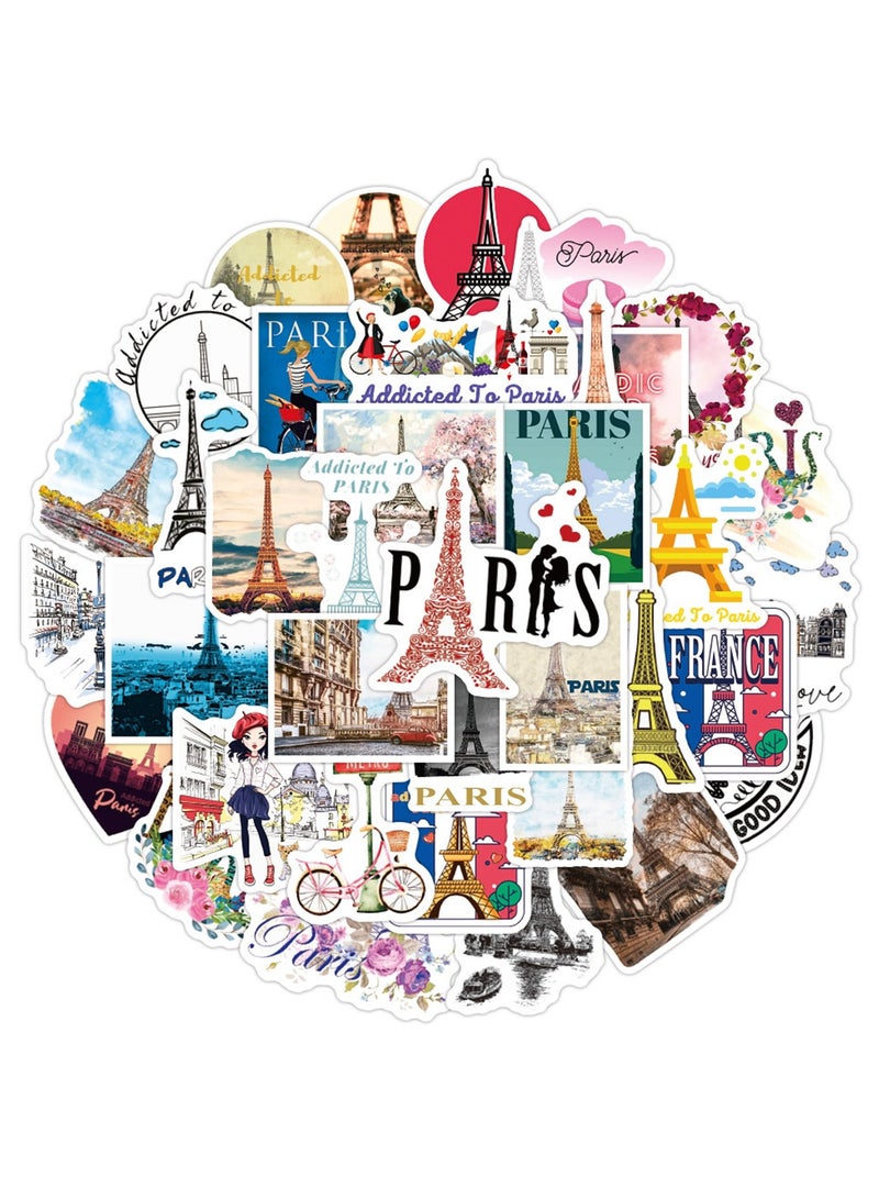 50pcs Paris Vintage Eiffel Tower Stickers for Girls Teens, Waterproof Travel Stickers for Laptop, Water Bottle, Phone, Computer, Skateboard, Bike, Luggage, Notebook, Scrapbook, Guitar, Journal - Image 3