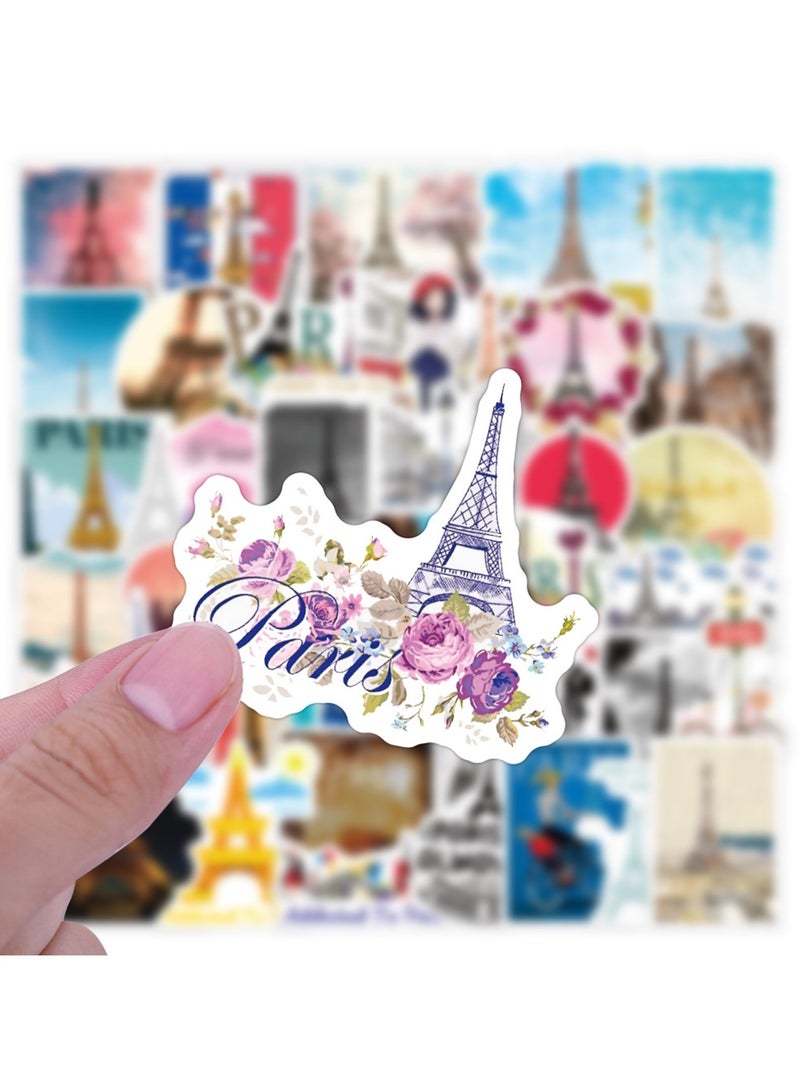 50pcs Paris Vintage Eiffel Tower Stickers for Girls Teens, Waterproof Travel Stickers for Laptop, Water Bottle, Phone, Computer, Skateboard, Bike, Luggage, Notebook, Scrapbook, Guitar, Journal - Image 2