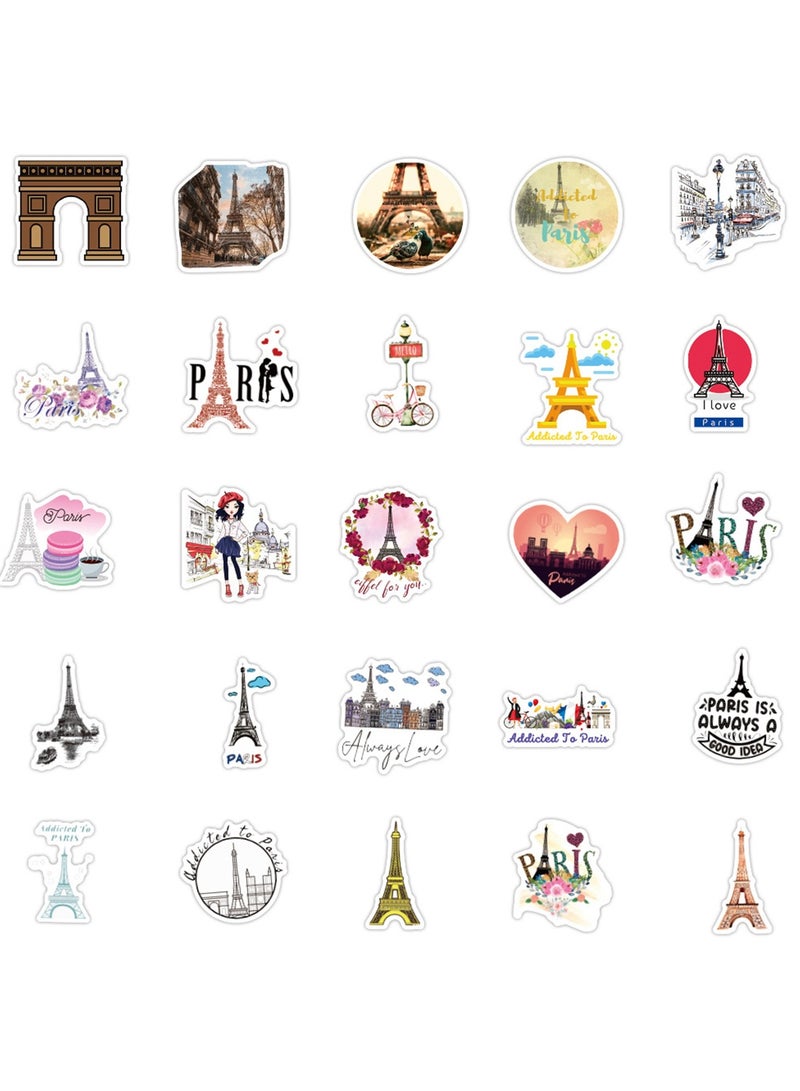 50pcs Paris Vintage Eiffel Tower Stickers for Girls Teens, Waterproof Travel Stickers for Laptop, Water Bottle, Phone, Computer, Skateboard, Bike, Luggage, Notebook, Scrapbook, Guitar, Journal - Image 5